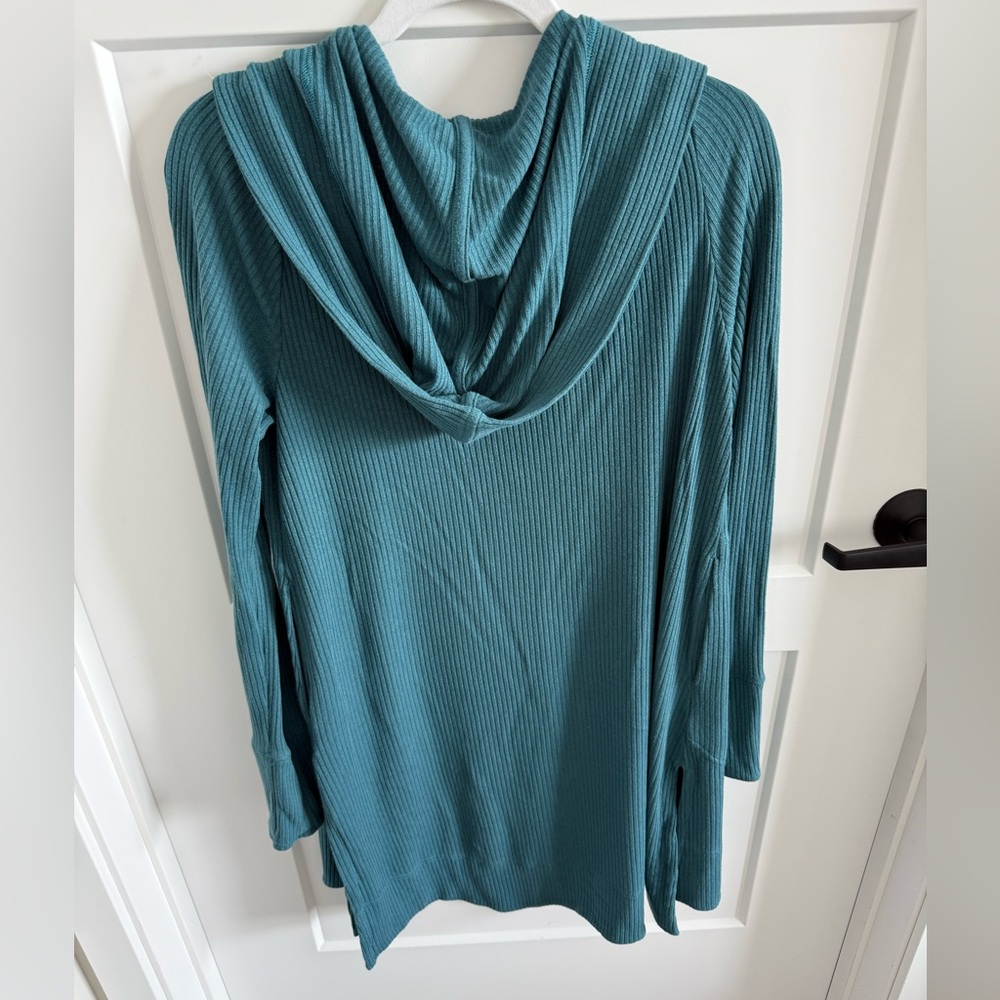 Athleta Harmony Pose Wrap Cardigan Teal Blue Ribbed Open Front Sweater Size S - Picture 4 of 4